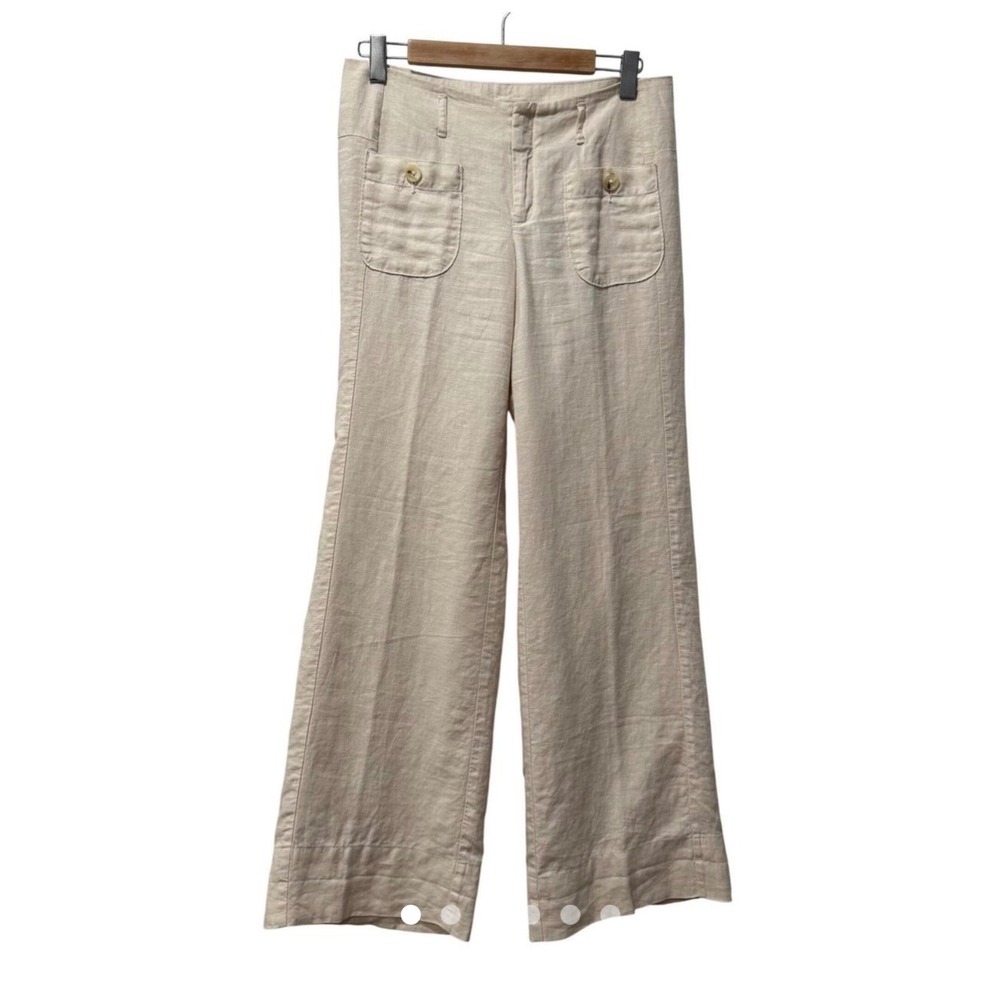 Banana Republic Linen Wide Leg Pants Womens 10 Beige NWT Patch Pocket Summer